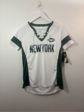 Fanatics New York Jets Women's White & Green Lace-Up V-Neck Jersey Size Small